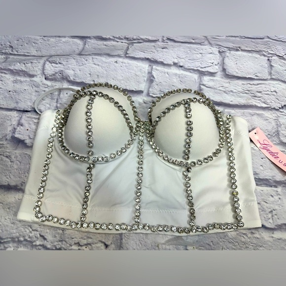 Lydia Tops - Lydia Bustier Top Sexy Rhinestone Crop Top Push‎ up Corset Top Adjustable Straps